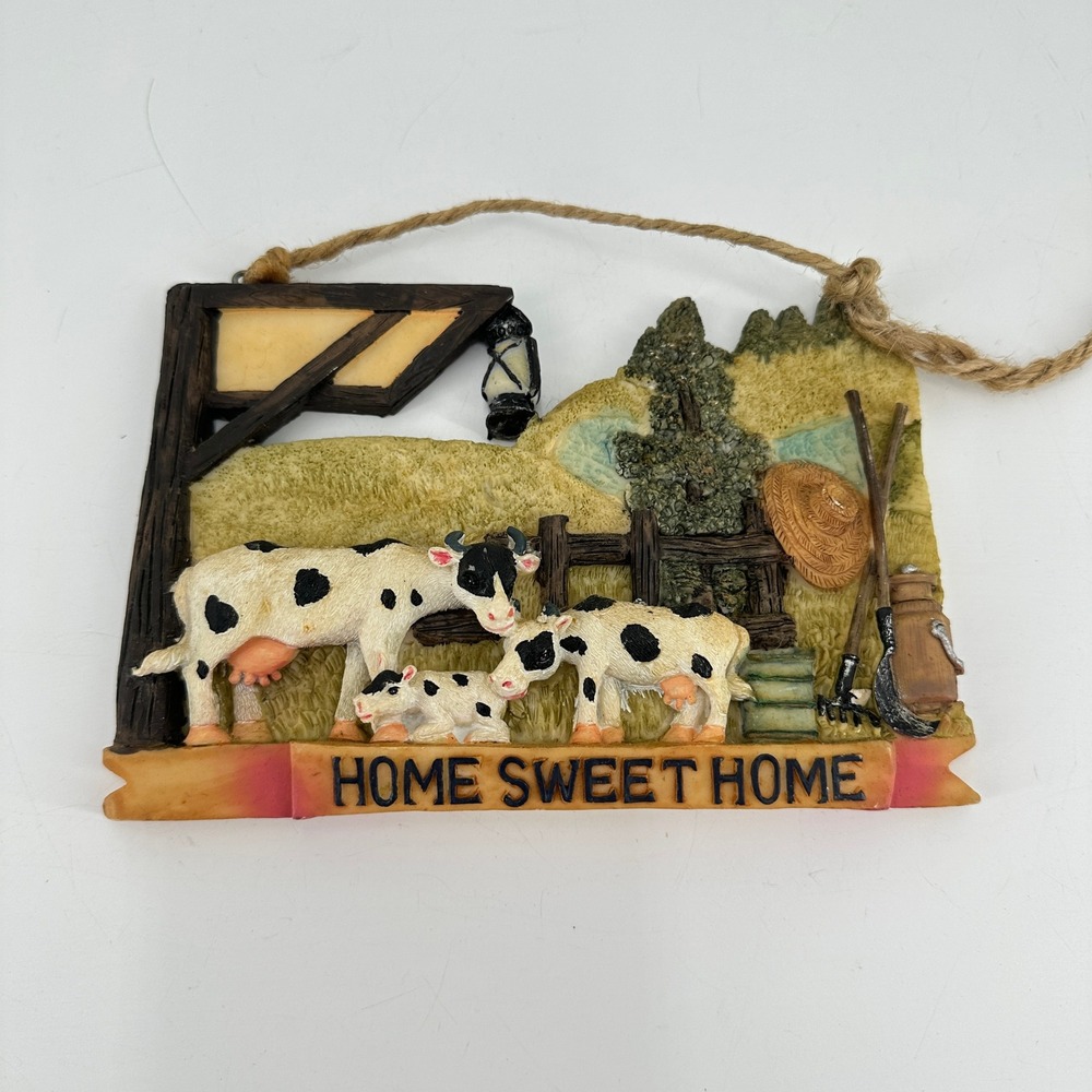 Home Sweet Home Cow Family Farm Scene 3D Resin Wall Plaque Rustic Decor